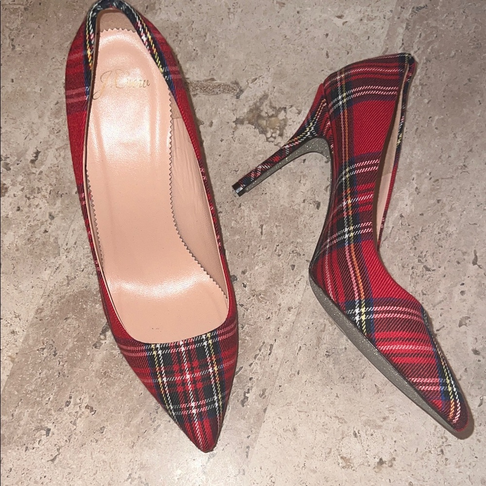 J. Crew Elsie Pumps in Plaid with Glitter Sole Size 7-1/2